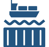icon of a blue image of a ship, water, and shipping containers