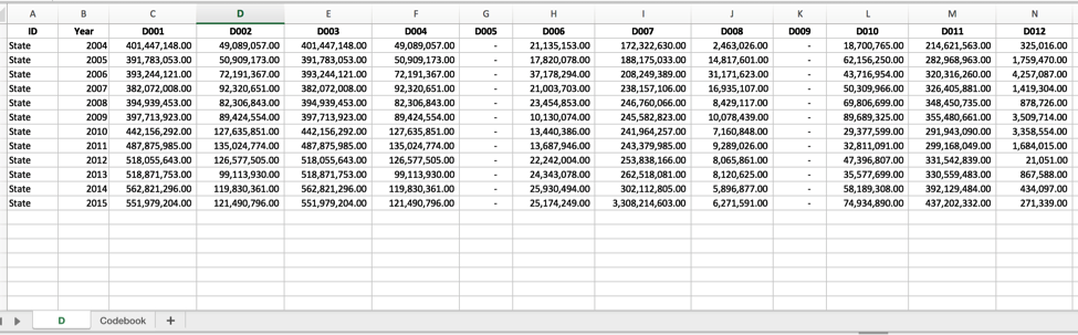 Screenshot of Excel spreadsheet