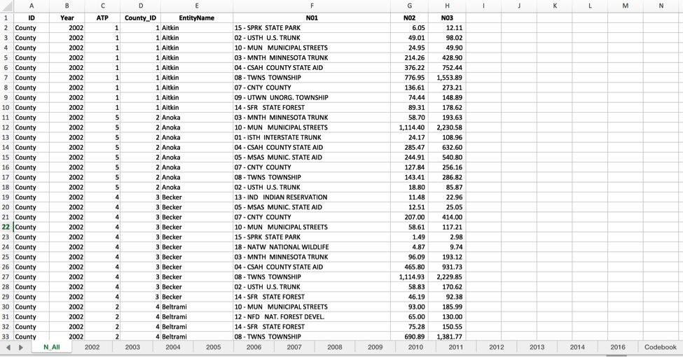 Screenshot of Excel spreadsheet